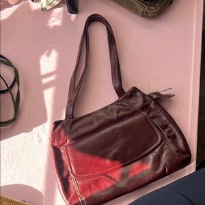 Leather Shoulder Bag in Deep Wine Red vintage bag made in Vancouver